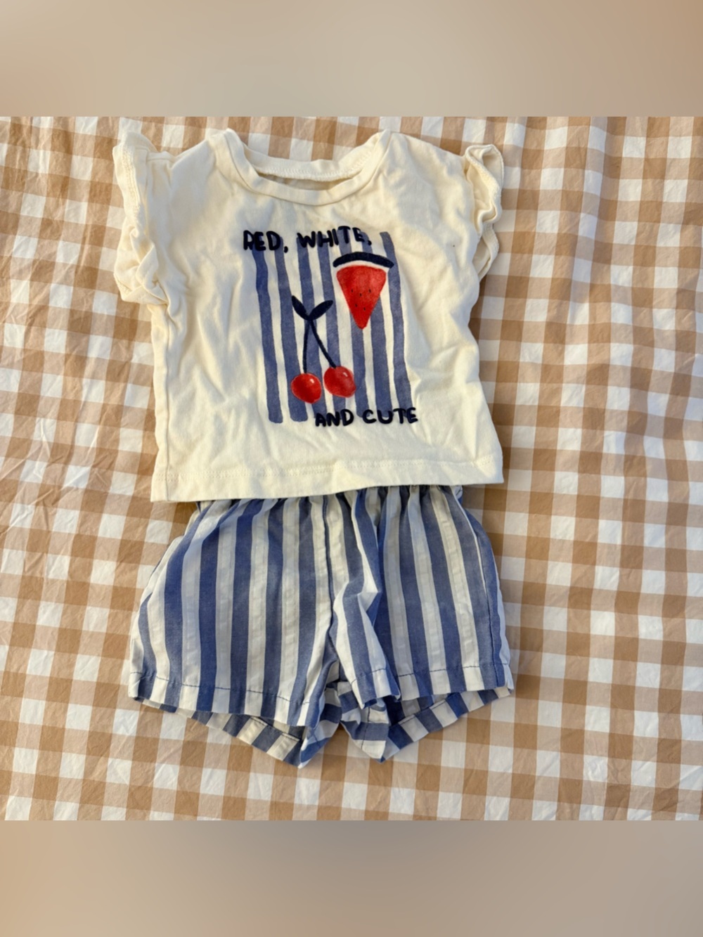 Carter's Blue & White Striped Set with Cherries